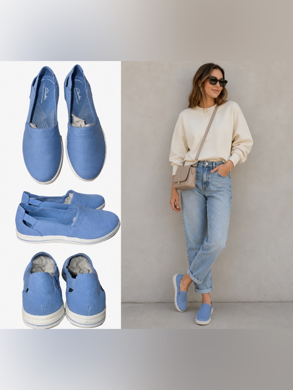Clarks Womens Cloudsteppers Breeze II Step Blue Fabric Shoes Wide 7.5W
